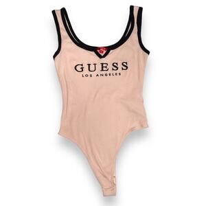 Guess Pink Ribbed Tank Body Suit Small